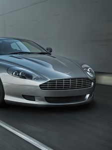 Превью обои aston martin, db9, 2008, серый, вид середи, стиль, авто, астон мартин, скорость, асфальт