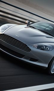 Превью обои aston martin, db9, 2008, серый, вид спереди, стиль, спорт, астон мартин, авто, скорость, асфальт