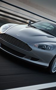 Превью обои aston martin, db9, 2008, серый, вид спереди, стиль, спорт, астон мартин, авто, скорость, асфальт