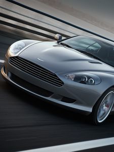 Превью обои aston martin, db9, 2008, серый, вид спереди, стиль, спорт, астон мартин, авто, скорость, асфальт