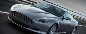 Превью обои aston martin, db9, 2008, серый, вид спереди, стиль, спорт, астон мартин, авто, скорость, асфальт