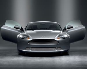 Превью обои aston martin, db9, 2008, серый, вид спереди, спорт, астон мартин, авто