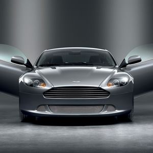 Превью обои aston martin, db9, 2008, серый, вид спереди, спорт, астон мартин, авто