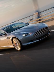 Превью обои aston martin, db9, 2008, серый, вид сбоку, астон мартин, авто, скорость