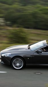 Превью обои aston martin, db9, 2010, черный, вид сбоку, авто, асфальт, скорость