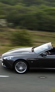 Превью обои aston martin, db9, 2010, черный, вид сбоку, авто, асфальт, скорость