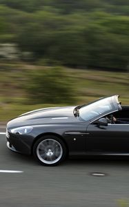 Превью обои aston martin, db9, 2010, черный, вид сбоку, авто, асфальт, скорость