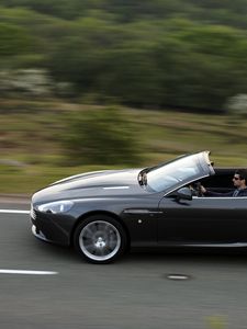 Превью обои aston martin, db9, 2010, черный, вид сбоку, авто, асфальт, скорость