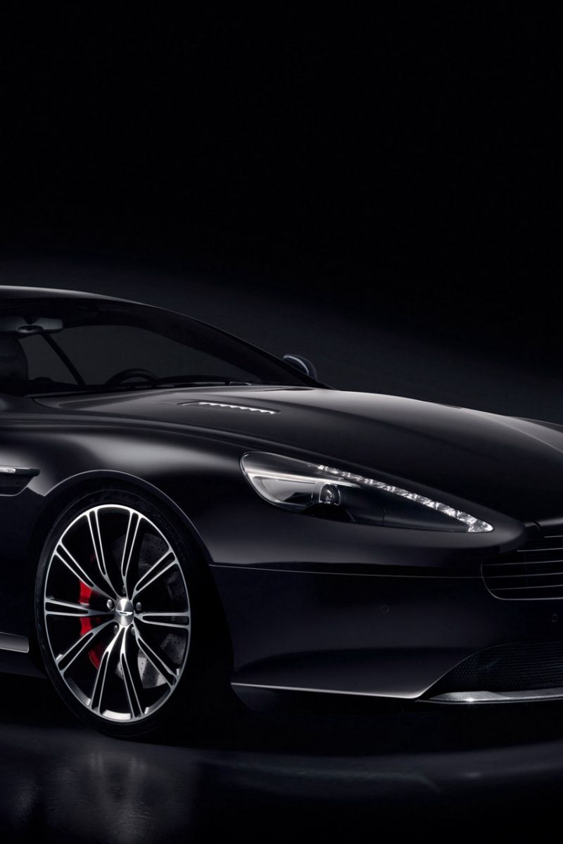 Скачать 800x1200 aston martin, db9, черный, вид сбоку, carbon black обои,  картинки iphone 4s/4 for parallax