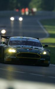 Превью обои aston martin, dbr9, 2005, зеленый, вид спереди, стиль, астон мартин, спорт, машины, трасса, гонка