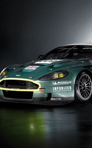 Превью обои aston martin, dbr9, 2007, зеленый, вид сбоку, стиль, спорт, авто