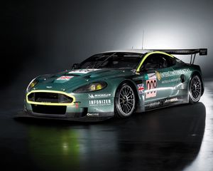 Превью обои aston martin, dbr9, 2007, зеленый, вид сбоку, стиль, спорт, авто