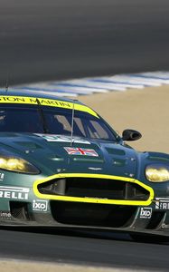 Превью обои aston martin, dbr9, 2007, зеленый, вид спереди, стиль, астон мартин, спорт, авто, гоночный болид, асфальт