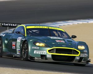 Превью обои aston martin, dbr9, 2007, зеленый, вид спереди, стиль, астон мартин, спорт, авто, гоночный болид, асфальт