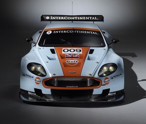 Превью обои aston martin, dbr9, 2008, белый, оранжевый, вид спереди, стиль, спорт, авто