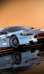 Превью обои aston martin, dbr9, 2008, белый, вид сбоку, стиль, спорт, астон мартин, авто, отражение