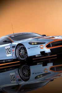 Превью обои aston martin, dbr9, 2008, белый, вид сбоку, стиль, спорт, астон мартин, авто, отражение