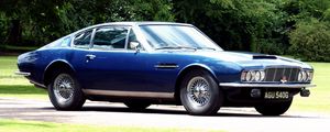 Превью обои aston martin, dbs, 1967, синий, вид сбоку, ретро, астон мартин, авто, деревья