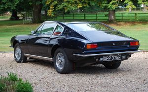 Превью обои aston martin, dbs, 1967, синий, вид сзади, авто, астон мартин, трава, деревья