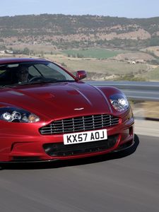 Превью обои aston martin, dbs, 2008, красный, вид спереди, спорт, астон мартин, природа