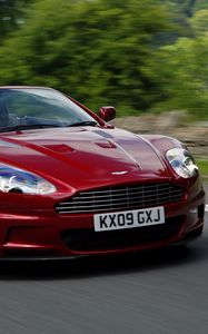 Превью обои aston martin, dbs, 2009, красный, вид спереди, авто, скорость, астон мартин, асфальт