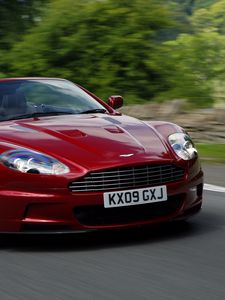 Превью обои aston martin, dbs, 2009, красный, вид спереди, авто, скорость, астон мартин, асфальт