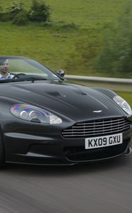 Превью обои aston martin, dbs, 2009, черный, вид спереди, авто, астон мартин, скорость