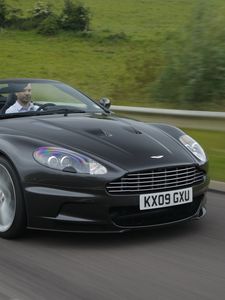 Превью обои aston martin, dbs, 2009, черный, вид спереди, авто, астон мартин, скорость