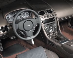 Превью обои aston martin, dbs, 2010, салон, интерьер, руль, спидометр