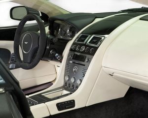 Превью обои aston martin, dbs, 2010, салон, интерьер, руль, спидометр