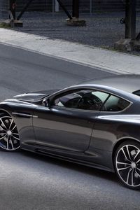 Превью обои aston martin, dbs, 2010, серый металлик, вид сбоку, стиль, астон мартин, асфальт