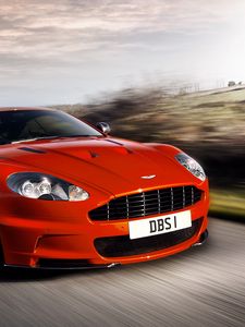 Превью обои aston martin, dbs, 2011, красный, вид спереди, стиль, астон мартин, авто, природа