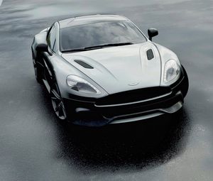 Превью обои aston martin dbs v12, aston martin, черный, вид спереди