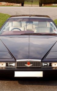 Превью обои aston martin, lagonda, 1976, синий, вид спереди, трава, астон мартин