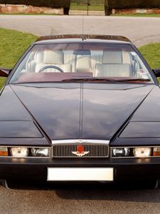 Превью обои aston martin, lagonda, 1976, синий, вид спереди, трава, астон мартин