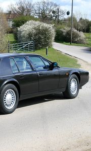 Превью обои aston martin, lagonda, 1987, черный, вид сбоку, авто, астон мартин, природа