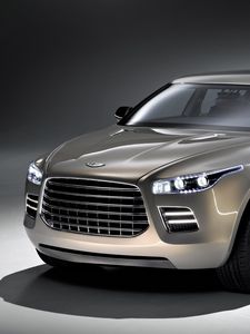 Превью обои aston martin, lagonda, 2009, серый металлик, вид спереди, концепт кар, стиль, астон мартин, авто