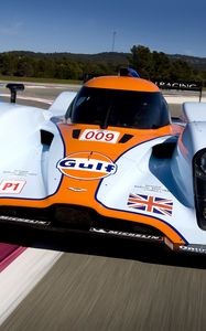 Превью обои aston martin, lmp1, 2009, белый, вид спереди, спорт, астон мартин, скорость, асфальт