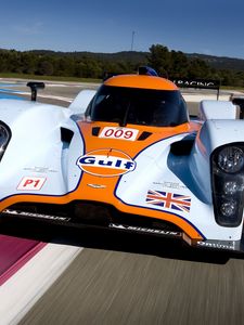 Превью обои aston martin, lmp1, 2009, белый, вид спереди, спорт, астон мартин, скорость, асфальт