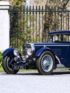 Превью обои aston martin, mkii, 1934, синий, вид сбоку, авто, астон мартин, ретро