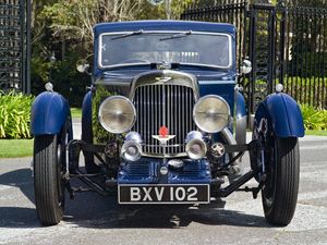 Превью обои aston martin, mkii, 1934, синий, вид спереди, авто, астон мартин, трава