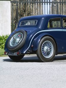 Превью обои aston martin, mkii, 1934, синий, вид сбоку, раритет, астон мартин, авто