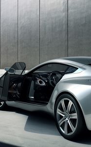 Превью обои aston martin, one-77, 2009, серебряный металлик, вид сбоку, стиль, астон мартин, авто