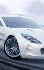 Превью обои aston martin one 77, aston martin, белый, спорткар, дрифт, вид сбоку