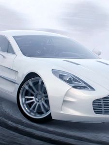 Превью обои aston martin one 77, aston martin, белый, спорткар, дрифт, вид сбоку