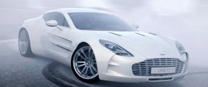 Превью обои aston martin one 77, aston martin, белый, спорткар, дрифт, вид сбоку