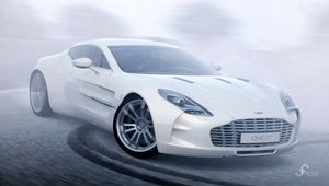 Превью обои aston martin one 77, aston martin, белый, спорткар, дрифт, вид сбоку