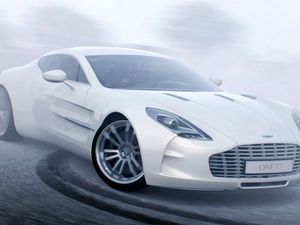 Превью обои aston martin one 77, aston martin, белый, спорткар, дрифт, вид сбоку