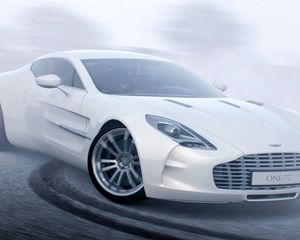 Превью обои aston martin one 77, aston martin, белый, спорткар, дрифт, вид сбоку