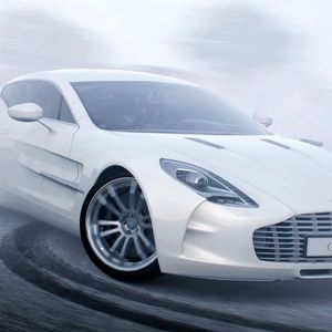 Превью обои aston martin one 77, aston martin, белый, спорткар, дрифт, вид сбоку